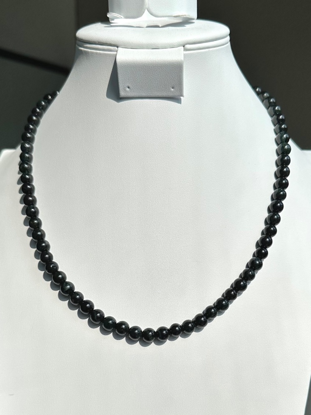 Grade A Natural Burmese Wuji Jadeite 8 - 9 mm Bead Necklace – 925 Silver Clasp